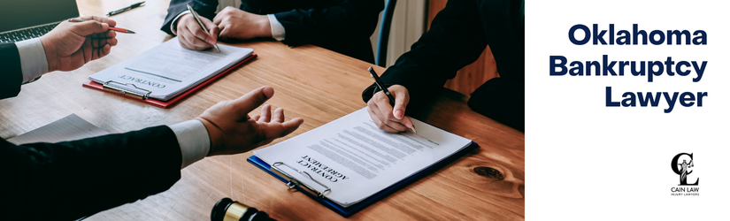 branded with image of attorney client and bank looking over bankruptcy documents