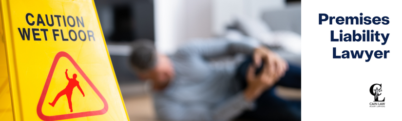 branded with image of caution wet floor sign with fallen individual in background