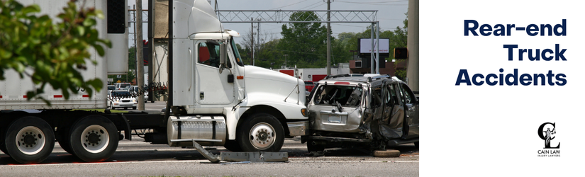 branded image with background of rear end truck accident with car